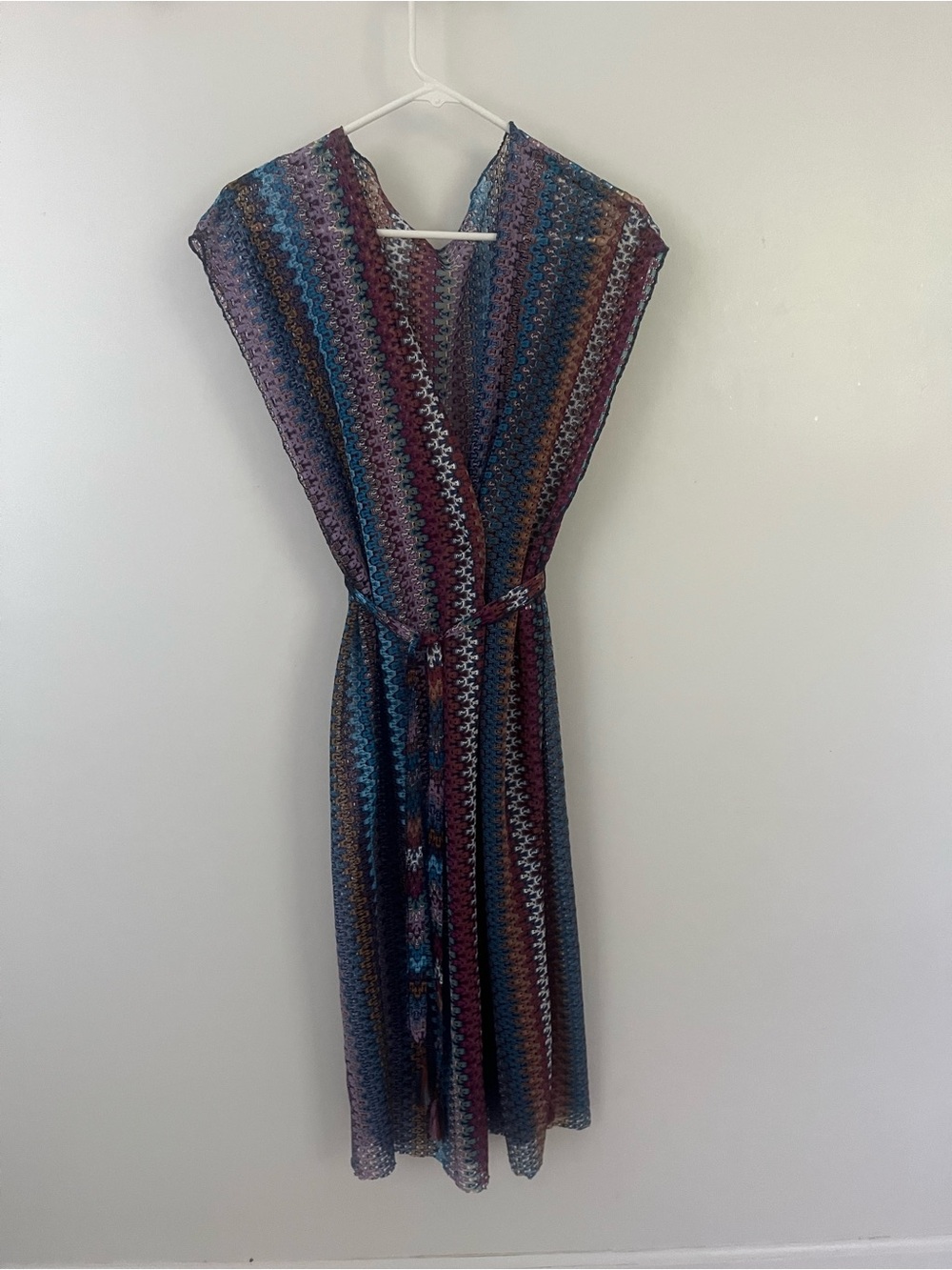 BECCA Striped Multicolor Tie-Waist Swim Coverup